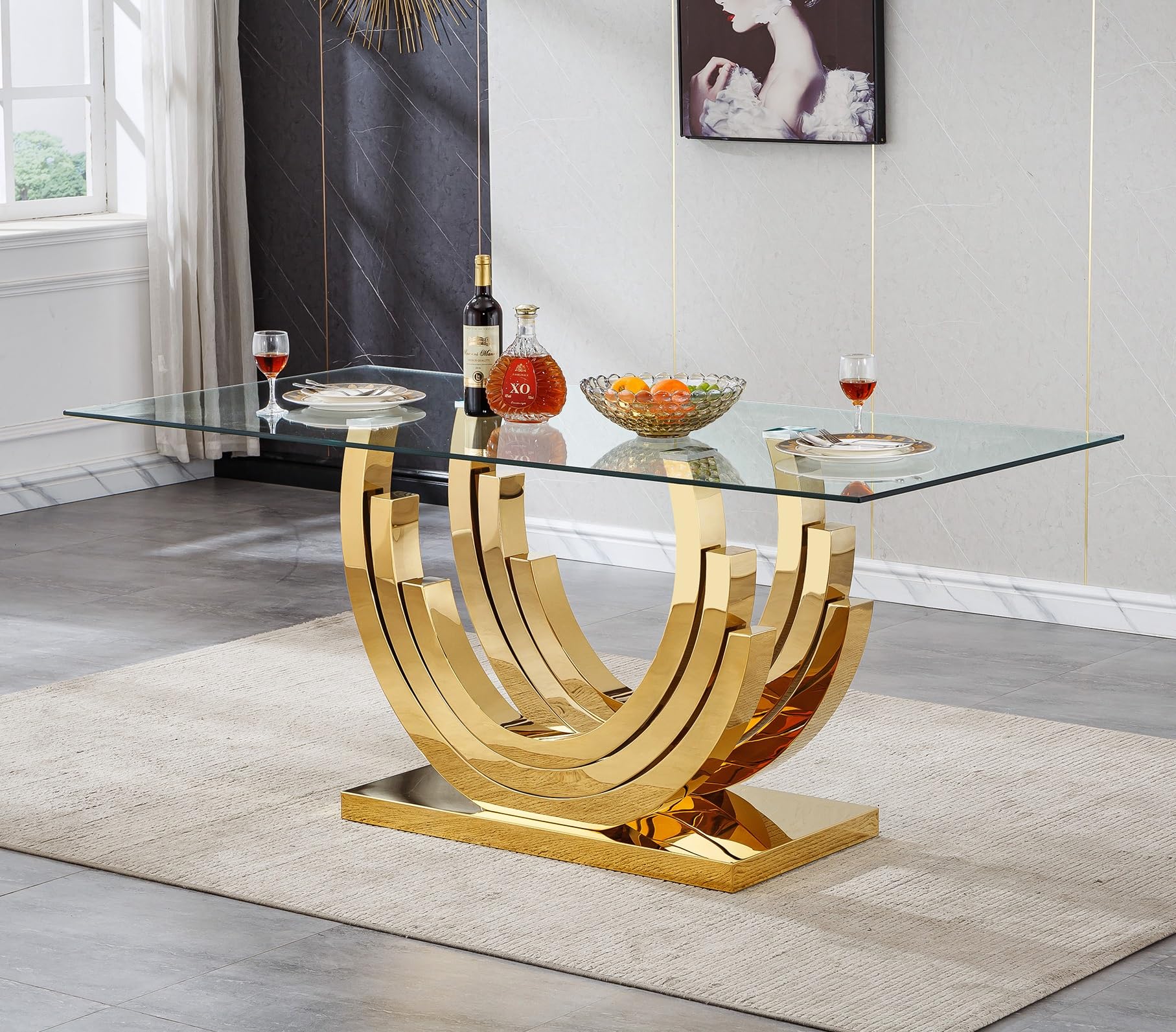 Amazon.com - Henf 70'' Glass Dining Table for 4-8 People, Sturdy